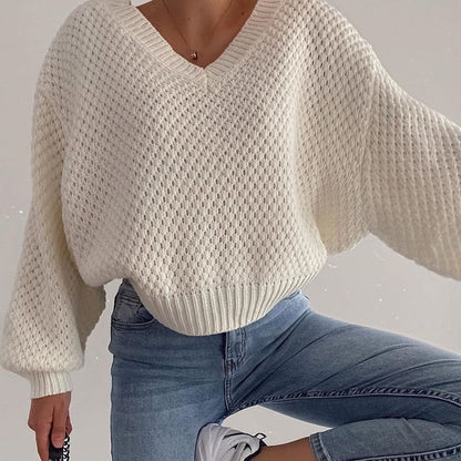 Pullovers Women Autumn Winter Sweaters Solid V-Neck Loose Casual Daily Basic Womens Knitted Basic Chic Long Sleeve Sweater