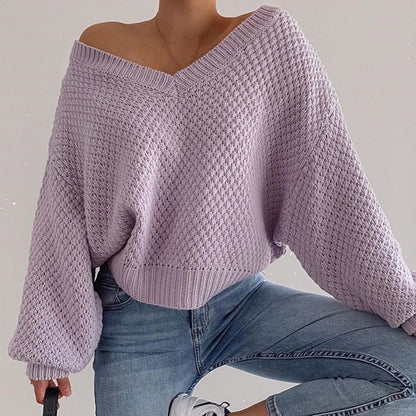 Pullovers Women Autumn Winter Sweaters Solid V-Neck Loose Casual Daily Basic Womens Knitted Basic Chic Long Sleeve Sweater