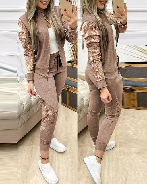 2023  Women Two Piece Set Outfits Autumn Women's Tracksuit Zipper Top And Pants Casual Sport Suit Winter 2 Piece Woman Set