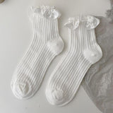 lovwvol Lolita White Lace Socks Women Heart Bowknot Cotton Socks Femme Sweet JK Socks Ankle Dress Calcetine Medias