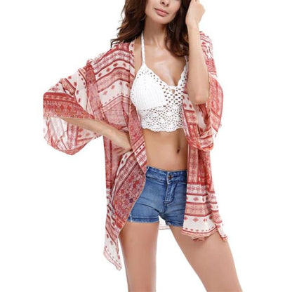 Womens Boho Printed Kimono Beach Cover Up Fashionable Summer Open Front Loose Cardigan Top With Tassel Thin Jumper Tops Holiday