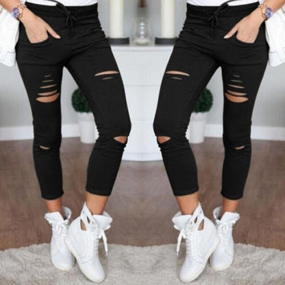 New Ripped Jeans For Women Women New Ripped Trousers Stretch Pencil Pants Leggings Women Jean Casual Slim Ladies Jeans