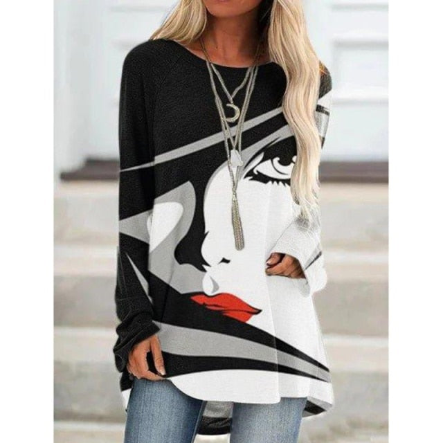 Women&#39;s Mountain Treetop Print Long Sleeve T-shirt Women Fashion SWEATShirts &amp; Tops  Casual Round Neck Loose Cotton Pullover