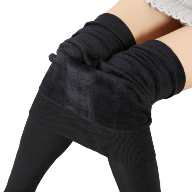 Women Warm Winter Leggings High Waist Velvet Cashmere Knitted Thick Elastic Skinny Ankle-Length Lining Pants Hot Bottom