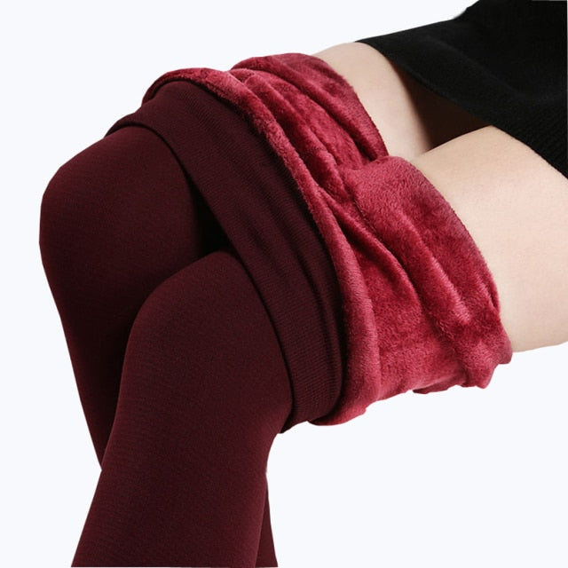 Women Warm Winter Leggings High Waist Velvet Cashmere Knitted Thick Elastic Skinny Ankle-Length Lining Pants Hot Bottom