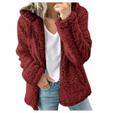 Women Autumn Winter Zipper Plush Fleece Solid Color Hooded Tops Casual Loose Fashion Vintage Cardigan Oversize Sweatshirts Coat