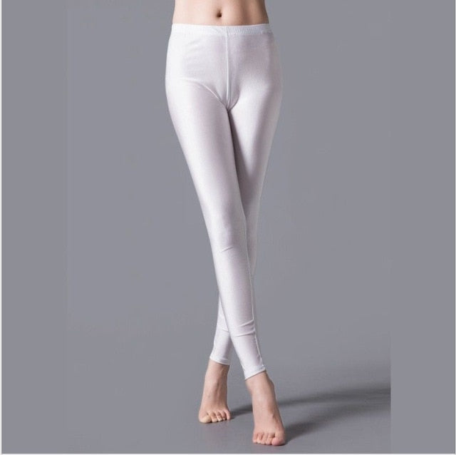 Women Shiny Gym Pants Fitness Leggings Candy Color Ankle Length Trousers Solid Fluorescent Spandex Elastic New Bottom