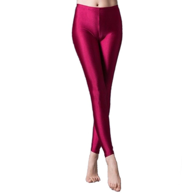 Women Shiny Gym Pants Fitness Leggings Candy Color Ankle Length Trousers Solid Fluorescent Spandex Elastic New Bottom