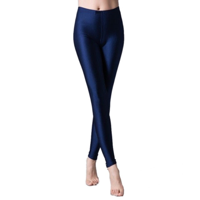 Women Shiny Gym Pants Fitness Leggings Candy Color Ankle Length Trousers Solid Fluorescent Spandex Elastic New Bottom