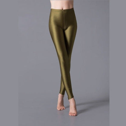 Women Shiny Gym Pants Fitness Leggings Candy Color Ankle Length Trousers Solid Fluorescent Spandex Elastic New Bottom