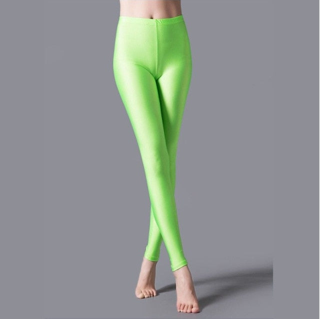 Women Shiny Gym Pants Fitness Leggings Candy Color Ankle Length Trousers Solid Fluorescent Spandex Elastic New Bottom