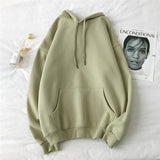 Women's Solid Color Sweatshirts Drawstring Casual Full Sleeve Hooded Pullovers Autumn Winter Pocket Loose Hoodies