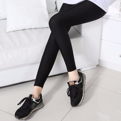 S-5XL Size Women&#39;s Summer Bright Pants Wear Thin Ice Silk Bright Black Push-up Slim High Waist Stretch Large Size Tights