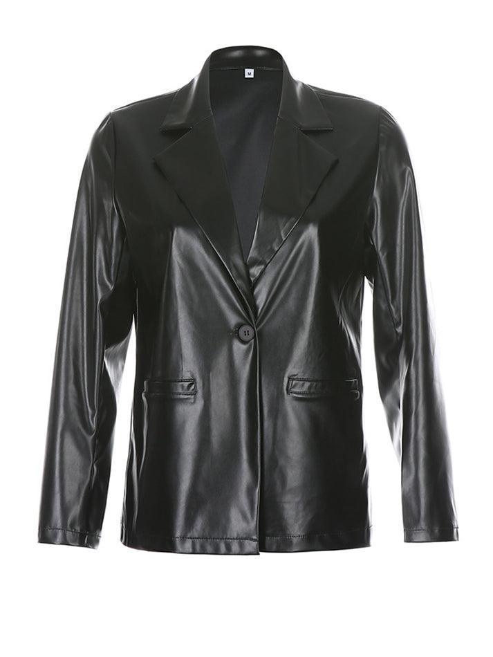 PU Leather Casual Blazer Jacket