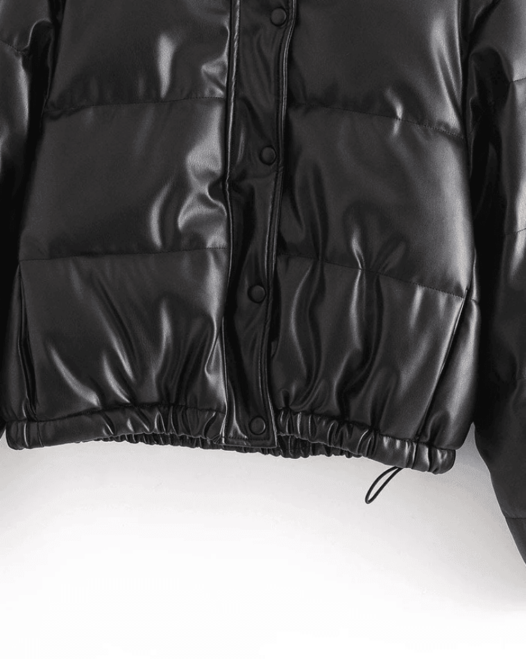 Puffer Jacket Pu Leather Puffer Jacket