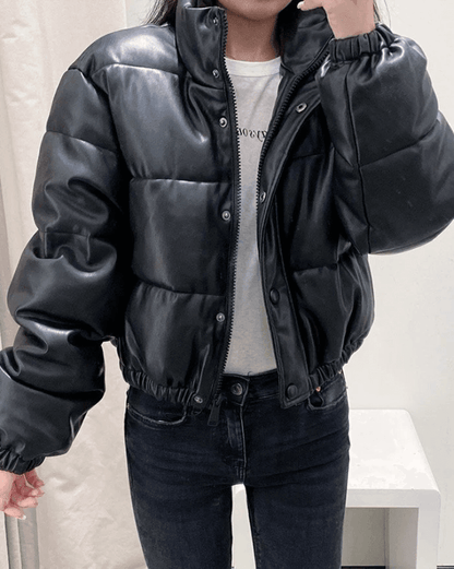 Puffer Jacket Pu Leather Puffer Jacket