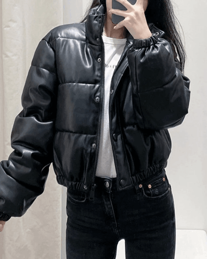 Puffer Jacket Pu Leather Puffer Jacket