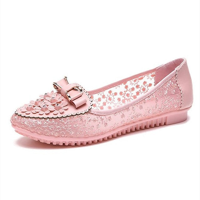 Women's Flats Flat Sandals Comfort Shoes Wedding Daily Summer Flat Heel Round Toe Elegant Casual Faux Leather Loafer Floral White Pink Blue