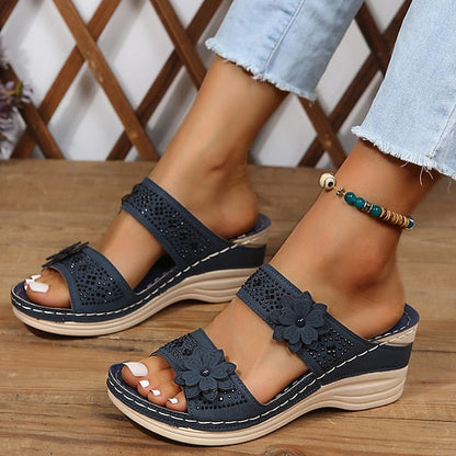 Women's Sandals Boho Bohemia Beach Wedge Sandals Comfort Shoes Outdoor Daily Beach Summer Flower Wedge Heel Round Toe Open Toe Casual Minimalism Walking Shoes PU Leather Faux Leather Loafer Solid