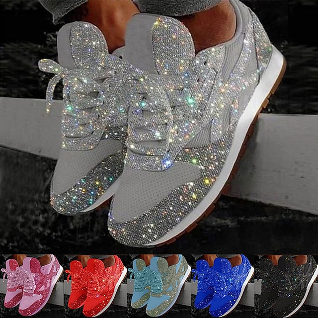 Women's Trainers Athletic Shoes Sneakers Sequins Plus Size Bling Bling Sneakers Outdoor Daily Summer Sequin Platform Flat Heel Round Toe Sporty Classic Casual Tennis Shoes Walking Shoes Mesh Lace-up