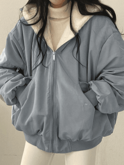 Reversible Oversize Fleece Hooded Jacket