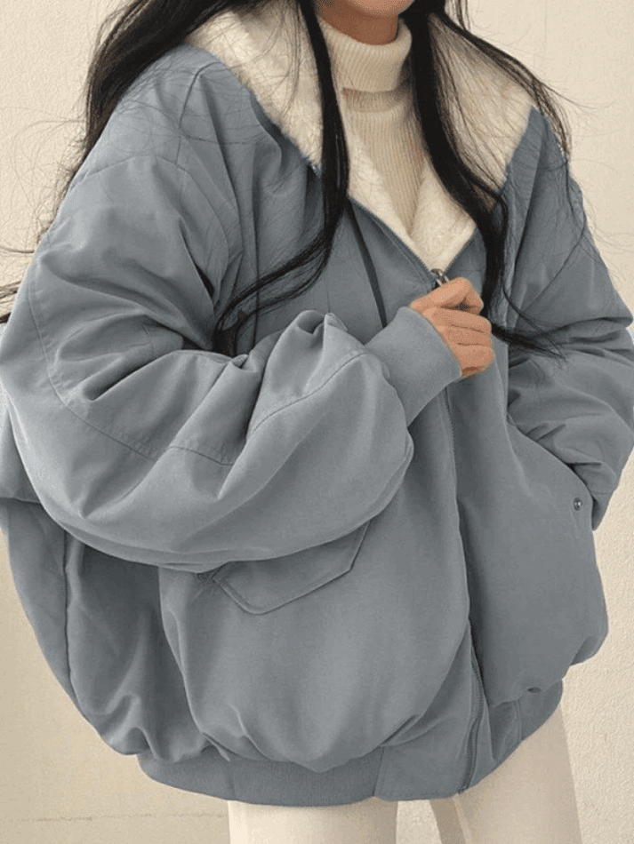 Reversible Oversize Fleece Hooded Jacket