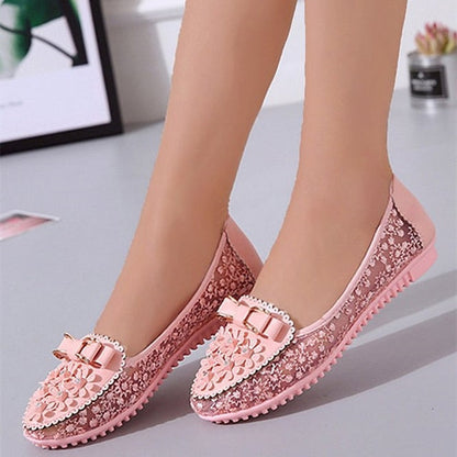 Women's Flats Flat Sandals Comfort Shoes Wedding Daily Summer Flat Heel Round Toe Elegant Casual Faux Leather Loafer Floral White Pink Blue