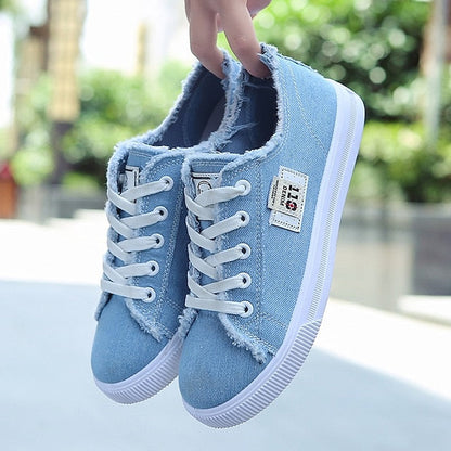 Women's Sneakers Canvas Shoes White Shoes Outdoor Office Work Summer Flat Heel Round Toe Classic Casual Preppy Walking Shoes Canvas Lace-up Solid Colored Black White Blue