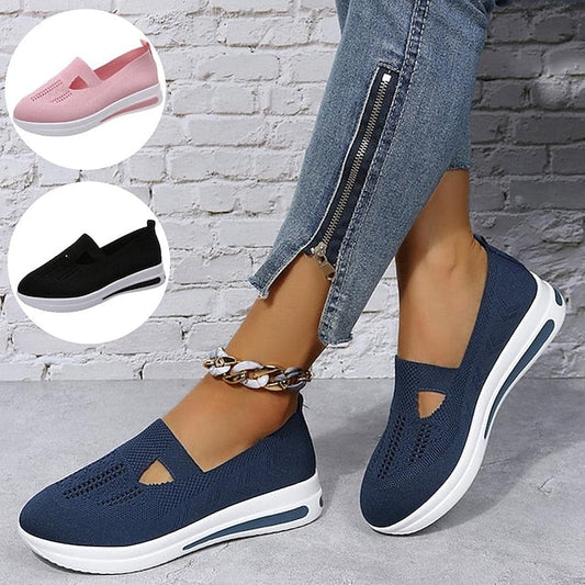 Women's Sneakers Plus Size Flyknit Shoes Slip-on Sneakers Outdoor Daily Summer Flat Heel Round Toe Sporty Casual Walking Shoes Tissage Volant Loafer Solid Color Solid Colored Black Pink Blue