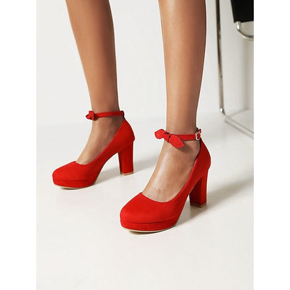 Women's Heels Dress Shoes Party Daily Club Summer Bowknot Buckle Chunky Heel Round Toe Cute Elegant Casual Suede Ankle Strap Solid Color Solid Colored Black Red Orange