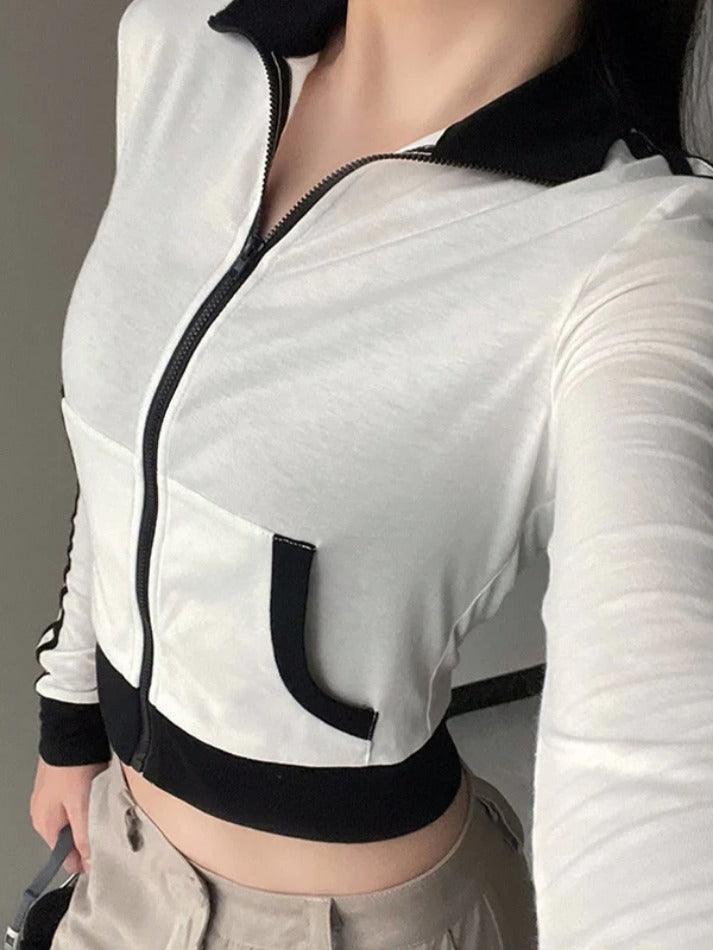 Sporty Contrast Color Collar Neck Thin Jacket