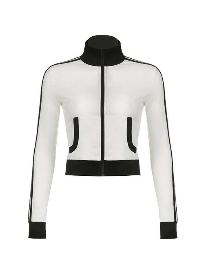 Sporty Contrast Color Collar Neck Thin Jacket