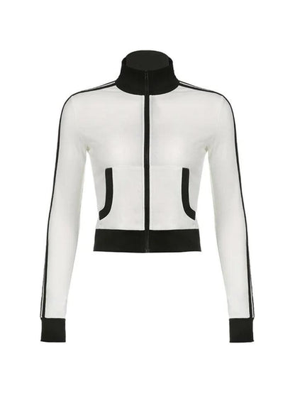 Sporty Contrast Color Collar Neck Thin Jacket