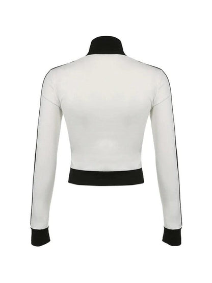 Sporty Contrast Color Collar Neck Thin Jacket