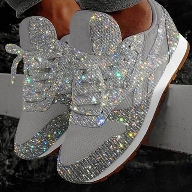 Women's Trainers Athletic Shoes Sneakers Sequins Plus Size Bling Bling Sneakers Outdoor Daily Summer Sequin Platform Flat Heel Round Toe Sporty Classic Casual Tennis Shoes Walking Shoes Mesh Lace-up