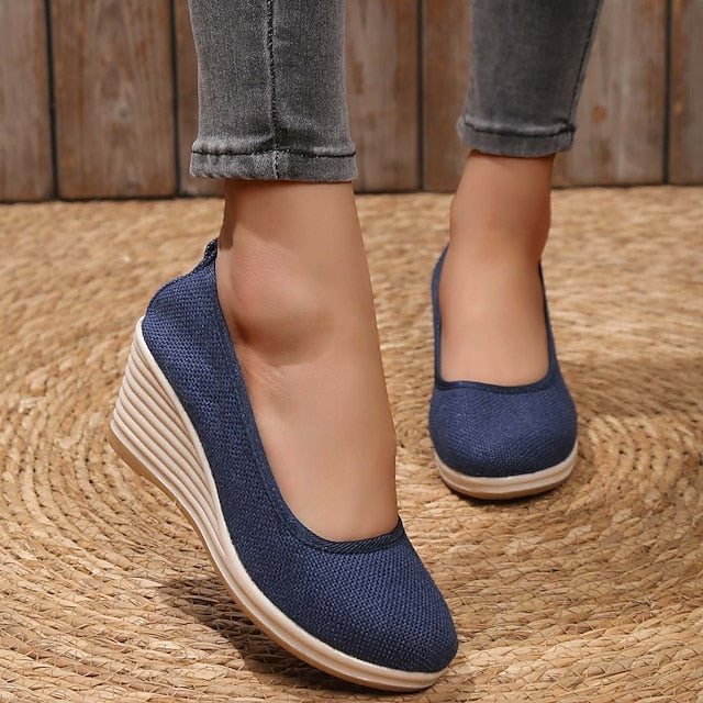 Women's Heels Wedge Heels Espadrilles Comfort Shoes Outdoor Daily Summer Wedge Heel Round Toe Elegant Casual Comfort Canvas Loafer Solid Color White flat Black flat Black