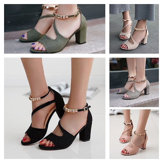 Women's Sandals Dress Shoes Block Heel Sandals Ankle Strap Sandals Party Office Daily Summer Block Heel Chunky Heel Peep Toe Elegant Classic Casual Suede Ankle Strap Solid Color Black Pink Army Green