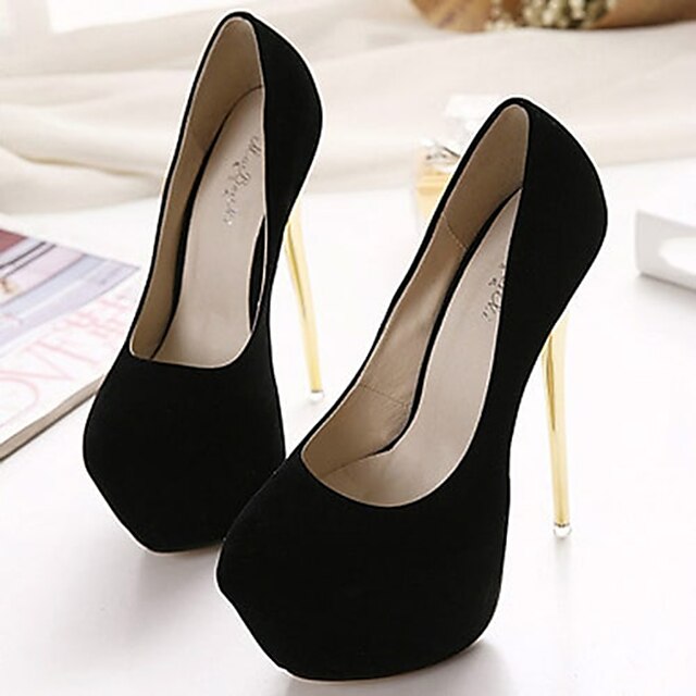 Women's Heels Stilettos Party Club Platform High Heel Stiletto Heel Round Toe Elegant Faux Suede Loafer Solid Color Solid Colored Black