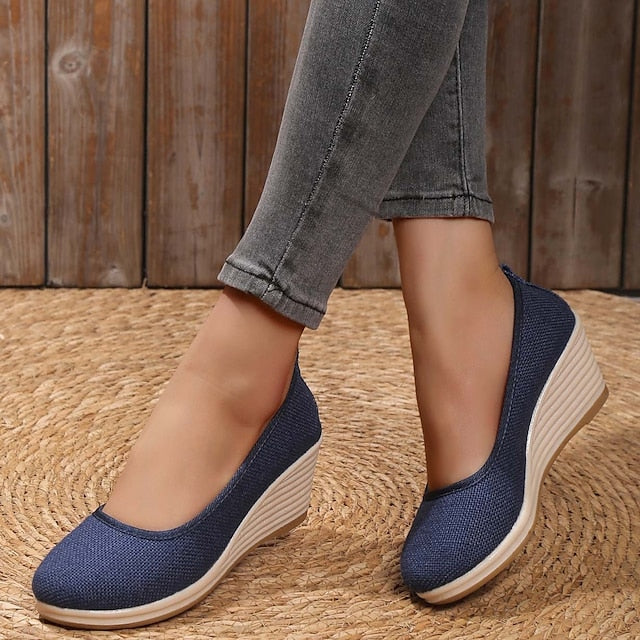 Women's Heels Wedge Heels Espadrilles Comfort Shoes Outdoor Daily Summer Wedge Heel Round Toe Elegant Casual Comfort Canvas Loafer Solid Color White flat Black flat Black