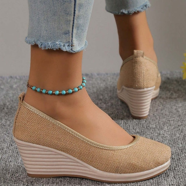 Women's Heels Wedge Heels Espadrilles Comfort Shoes Outdoor Daily Summer Wedge Heel Round Toe Elegant Casual Comfort Canvas Loafer Solid Color White flat Black flat Black