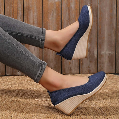 Women's Heels Wedge Heels Espadrilles Comfort Shoes Outdoor Daily Summer Wedge Heel Round Toe Elegant Casual Comfort Canvas Loafer Solid Color White flat Black flat Black