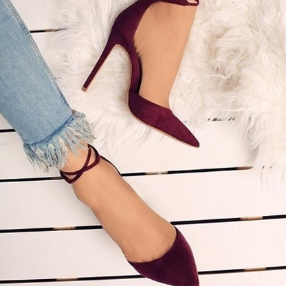 Women's Heels Sandals Lace Up Sandals Strappy Sandals Stilettos Ankle Strap Heels Party Daily Summer High Heel Pointed Toe Elegant Sexy Suede Lace-up Solid Color Black Burgundy Blue