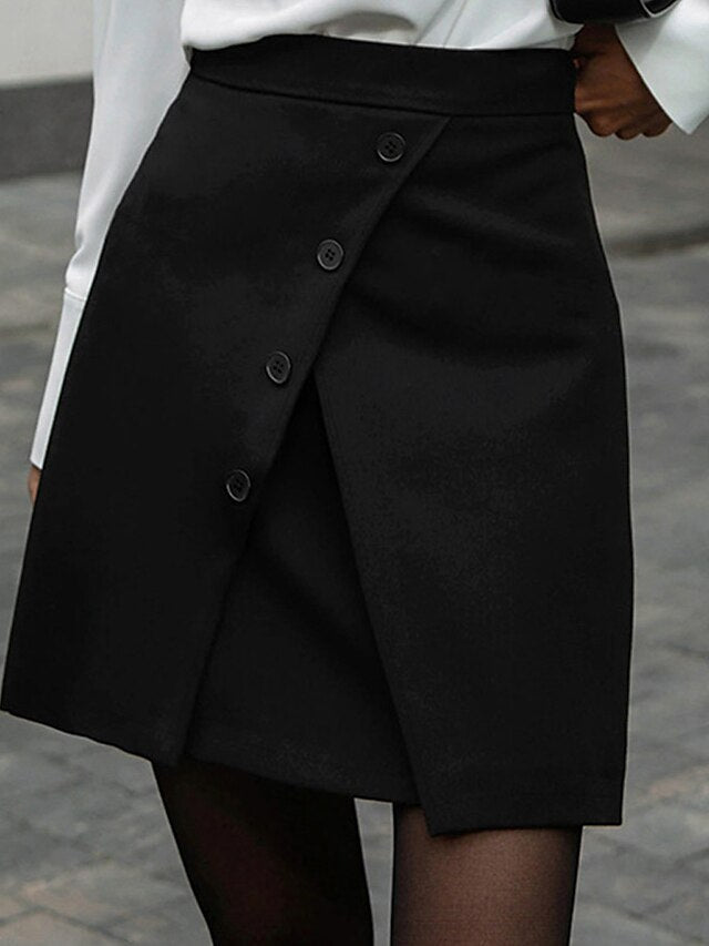 Women's Skirt A Line Mini Polyester Black Skirts Fall & Winter Split Ends Fashion Casual Street Daily S M L