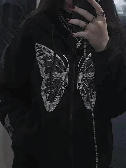 Y2K Butterfly Oversized Zip Up Hoodie