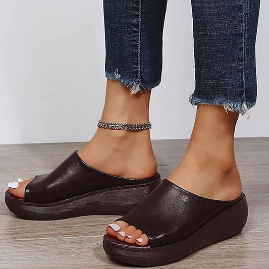 Women's Sandals Slippers Platform Sandals Outdoor Slippers Vintage Clogs Outdoor Daily Beach Summer Platform Wedge Heel Peep Toe Classic Casual Walking Shoes PU Leather Polyester Loafer Solid Color