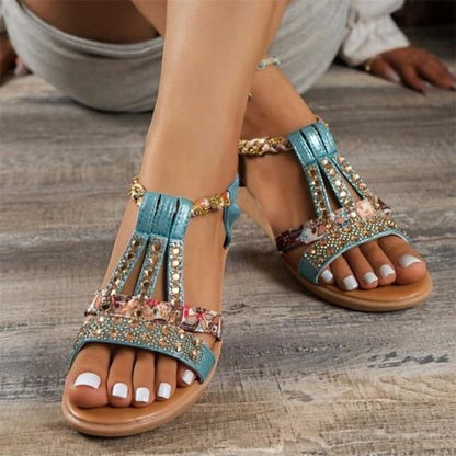 Women's Sandals Boho Bohemia Beach Wedge Sandals Party Daily Beach Summer Sparkling Glitter Wedge Heel Elegant Casual Sweet PU Leather Polyester Elastic Band Color Block Silver Dark Brown Black