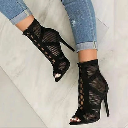 Women's Boots Stilettos Plus Size Sandals Boots Summer Boots Party Daily Club Booties Ankle Boots Summer Lace-up Stiletto Heel Peep Toe Elegant Sexy Casual Walking Shoes Nylon Lace-up Solid Color