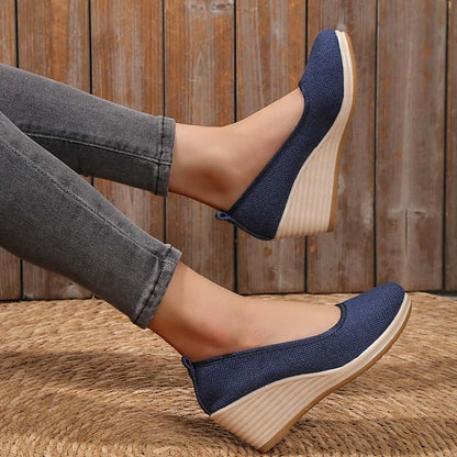 Women's Heels Wedge Heels Espadrilles Comfort Shoes Outdoor Daily Summer Wedge Heel Round Toe Elegant Casual Comfort Canvas Loafer Solid Color White flat Black flat Black