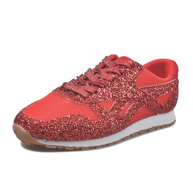 Women's Trainers Athletic Shoes Sneakers Sequins Plus Size Bling Bling Sneakers Outdoor Daily Summer Sequin Platform Flat Heel Round Toe Sporty Classic Casual Tennis Shoes Walking Shoes Mesh Lace-up