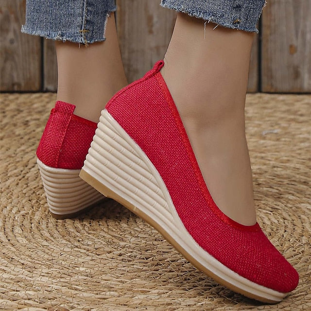 Women's Heels Wedge Heels Espadrilles Comfort Shoes Outdoor Daily Summer Wedge Heel Round Toe Elegant Casual Comfort Canvas Loafer Solid Color White flat Black flat Black